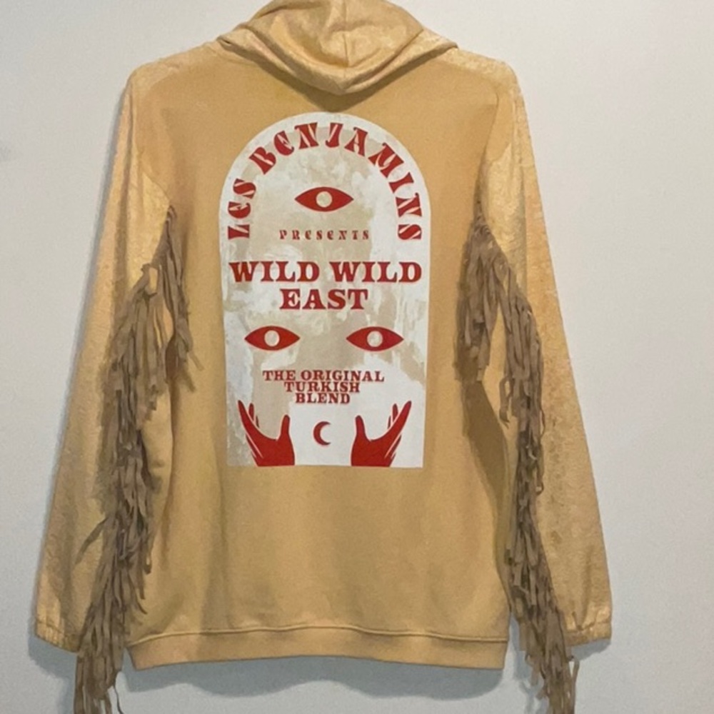 LES BENJAMINS WILD WILD EAST COLLECTION YELLOW FRINGED PULLOVER HOODIE XL NEW